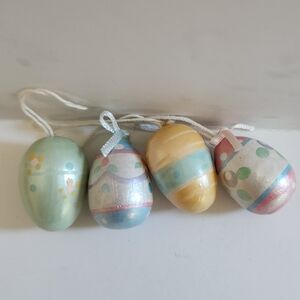 Vintage Painted Wooden Easter Eggs Mini Ornaments Set of 4, Unbranded Pearlized